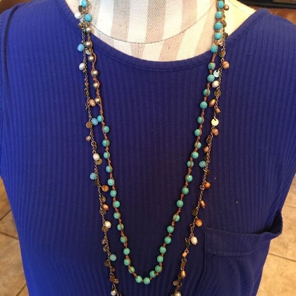 BLUE & Brown Layering Necklace - Picture 8 of 10